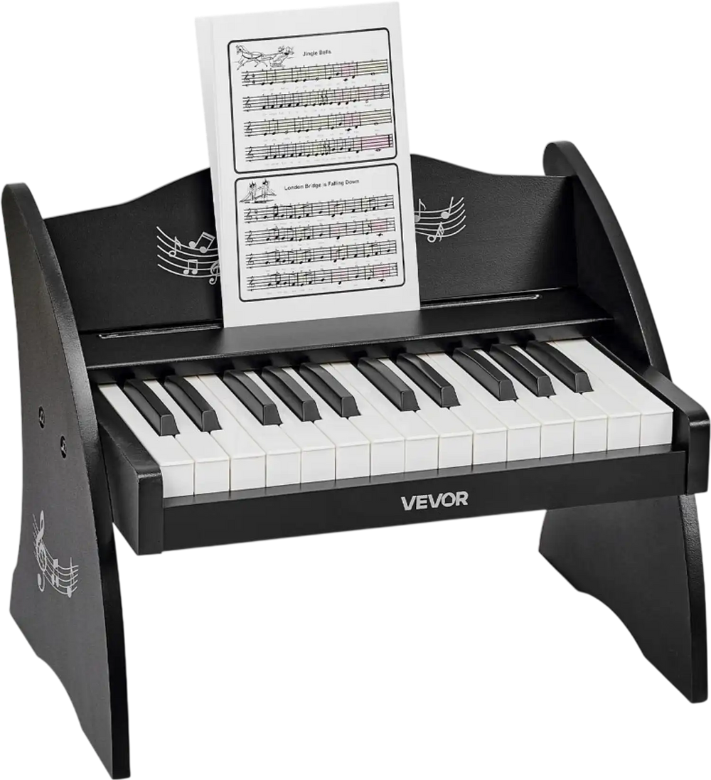 VEVOR Kids Piano Keyboard, 25 Keys Wooden Digital Piano for Kids, Mini Music Educational Instrument Toy with Realistic Sound, Dual Power, Adjustable Volume for Toddlers, Boys Girls Learning, Black