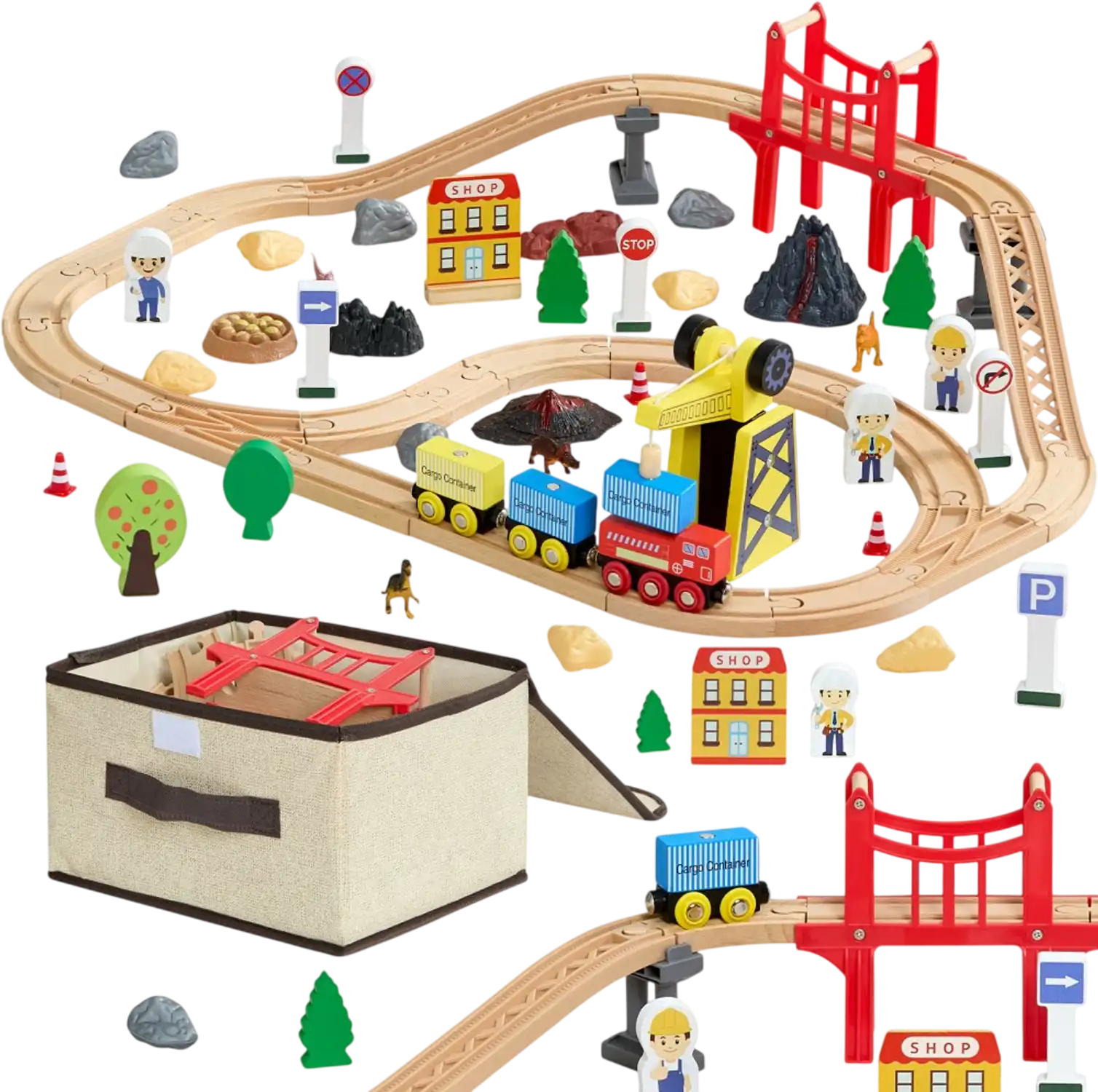 Vevor Wooden Train Track Set 70-Piece Magnetic Crane Construction Railway Toy New