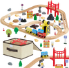 VEVOR 70PCS Wooden Train Set, with Magnetic Crane, Wood Train Track Toy for Kids Ages 3-8, Construction Crane Railway Set, Compatible with Major Brands, Christmas Birthday Toy for Toddlers Boys Girls