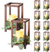 VEVOR 12 Set/36 Pcs Wooden Wedding Lantern Centerpiece, Includes 12 Wooden Lantern Candle Holder 12 Flameless LED Candle 12 Eucalyptus Leaves Wreath for Wedding Table Party Farmhouse Decor, Brown