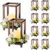 VEVOR 10 Set/30 Pcs Wooden Wedding Lantern Centerpiece, Includes 10 Wooden Lantern Candle Holder 10 Flameless LED Candle 10 Champagne Flower Wreath for Wedding Table Party Farmhouse Decor, Brown