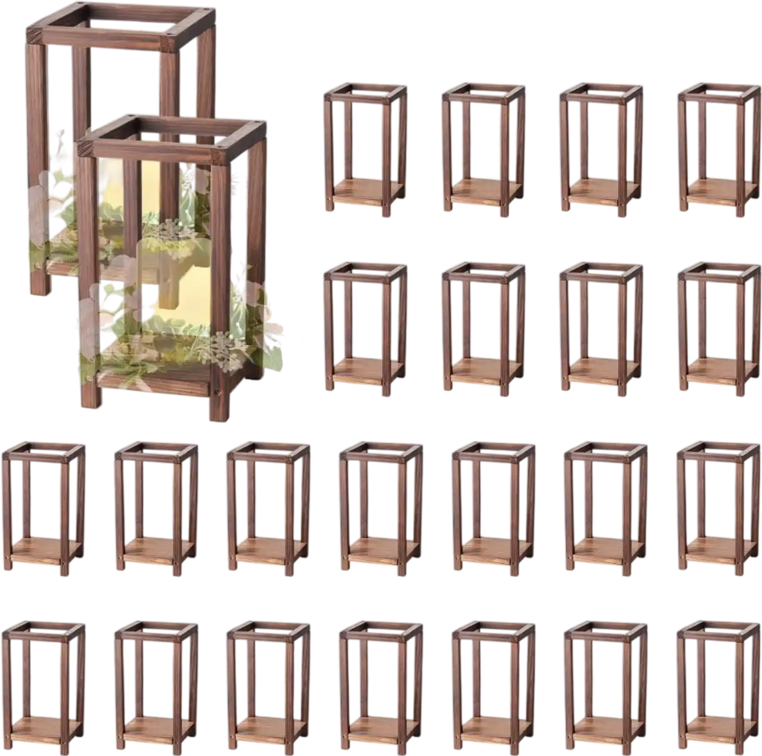 Vevor Candle Lantern 24-Piece Wooden Wedding Lantern Set Brown New