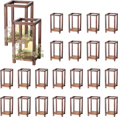 Vevor Candle Lantern 24-Piece Wooden Wedding Lantern Set Brown New