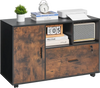 VEVOR Wood File Cabinet, Mobile Filing Cabinet with Open Shelves, Lockable Lateral Rolling File Storage with Adjustable Shelves, Free Standing Printer Stand for Home, Office, School, Rustic Brown