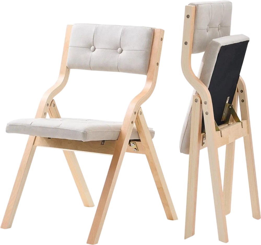 VEVOR Wooden Folding Chairs with Cushion, Set of 2, Portable Foldable Cushion Chair with Wooden Frame, Modern Padded Dining Chair for Kitchen, Office, Wedding, Party, Dining Room, Easy Assembly, Beige