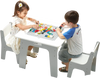 VEVOR 4 in 1 Kid Activity Table and 2 Chairs Set, Graffiti & Building Blocks Double-Sided Tabletop, Toddler Play Table with Storage for Kids 3+ Years, Large Storage Space, Gift for Boys & Girls, White
