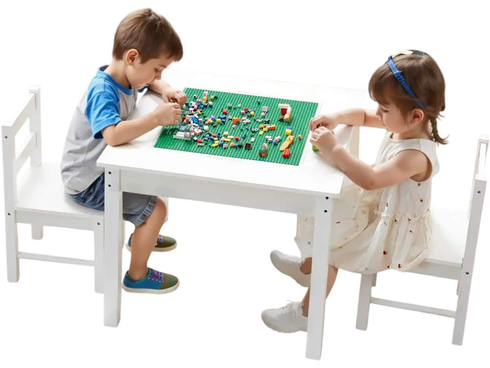 VEVOR Kids Activity Table and 2 Chairs Set, Building Blocks Double-Sided Tabletop, Toddler Table and Chair Set with Storage for Kids 3+ Years, Large Storage Space, Present for Boys & Girls, White
