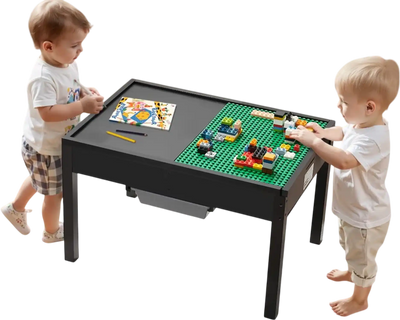 VEVOR Kids Wooden Activity Table, Building Blocks Double-Sided Tabletop, Multi-Purpose Activity Play Table with 2 Storage Bins for Kids 3+ Years, Large Storage Space, Present for Boys & Girls, Black