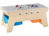 VEVOR Kids Reversible Wooden Activity Table, Multi-Purpose Activity Play Table with 200 Building Bricks & 3 Storage Bins for Kids 3+ Years, Large Storage Space, Present for Boys & Girls, Natural