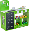 VEVOR Kids Grocery Store Playset, Wooden Play Market Stand with Shopping Bag, Kids Supermarket Pretend Play Store with Conveyor Belt, Scanner, Cash Register, Realistic Scale, Gift for Boys & Girls