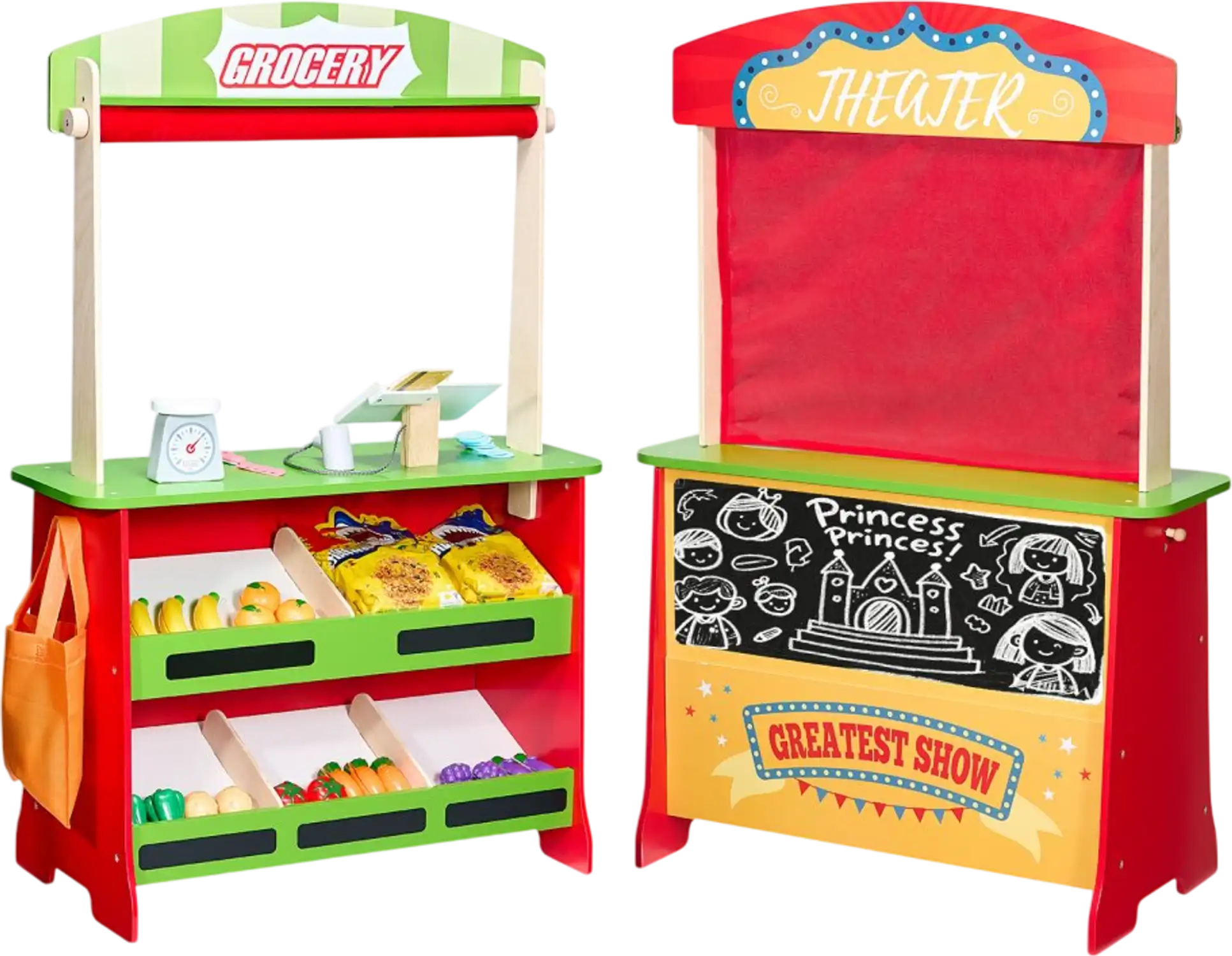 Vevor Wooden Puppet Theater 2-in-1 Reversible Play Store New