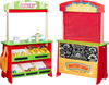 VEVOR Wooden Puppet Theater with Curtains, 2-in-1 Reversible Play Store, Double-Sided Grocery Store Playset with Chalkboard & Cash Register, Kids Pretend Play Market Stand, Gift for Boys & Girls
