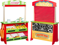 VEVOR Wooden Puppet Theater with Curtains, 2-in-1 Reversible Play Store, Double-Sided Grocery Store Playset with Chalkboard & Cash Register, Kids Pretend Play Market Stand, Gift for Boys & Girls