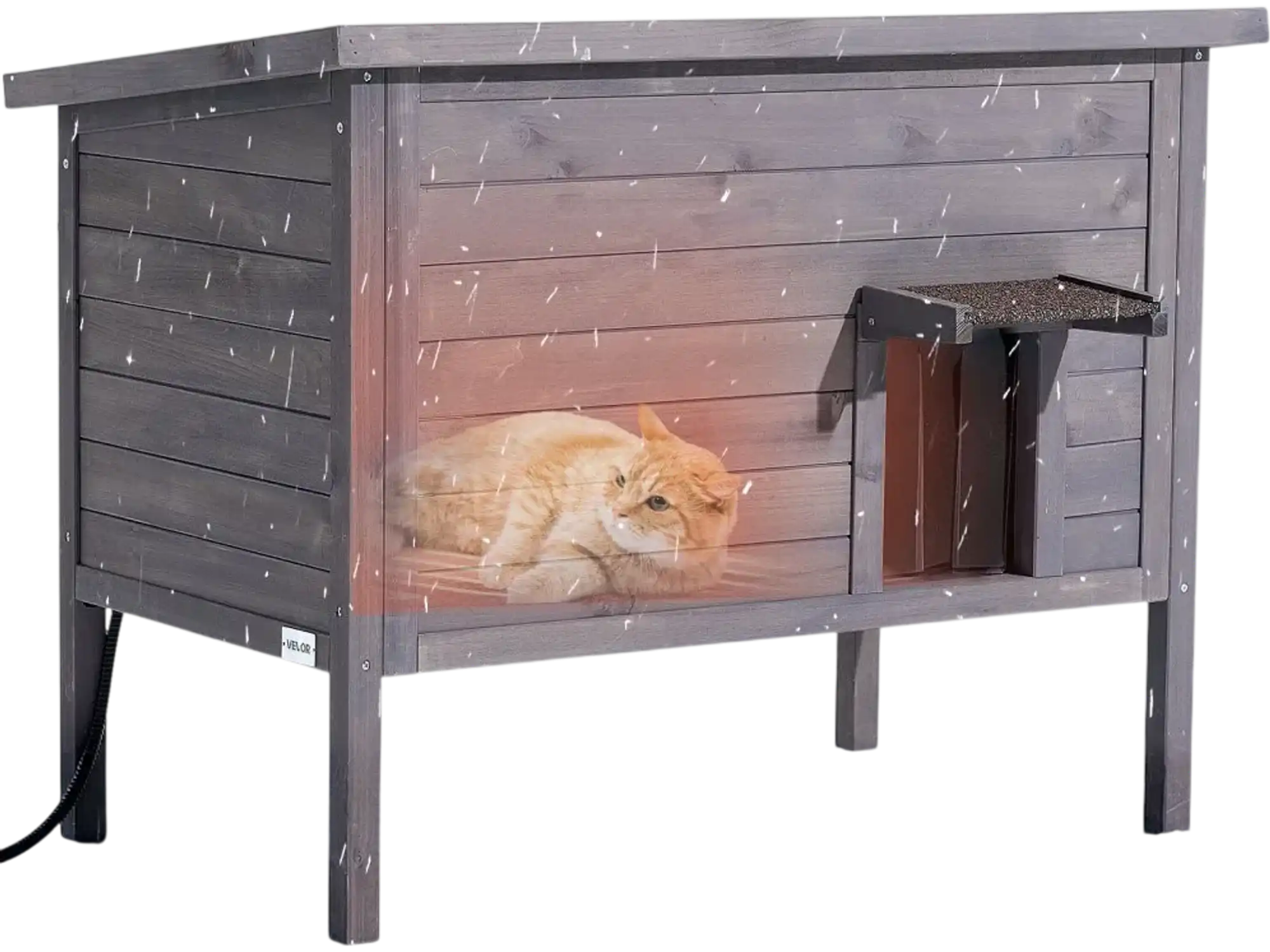 Vevor Heated Cat House Outdoor Feral Cat Shelter with Heating Pad Waterproof 34 x 21 x 27