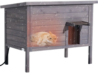 VEVOR Heated Cat House, Insulated Wooden Cat House for Outdoor Cats, Waterproof Feral Kitty Shelter with Heating Pad, PVC Flap Door & Openable Asphalt Roof for 1-3 Cats in Winter, 34 x 21 x 27 in