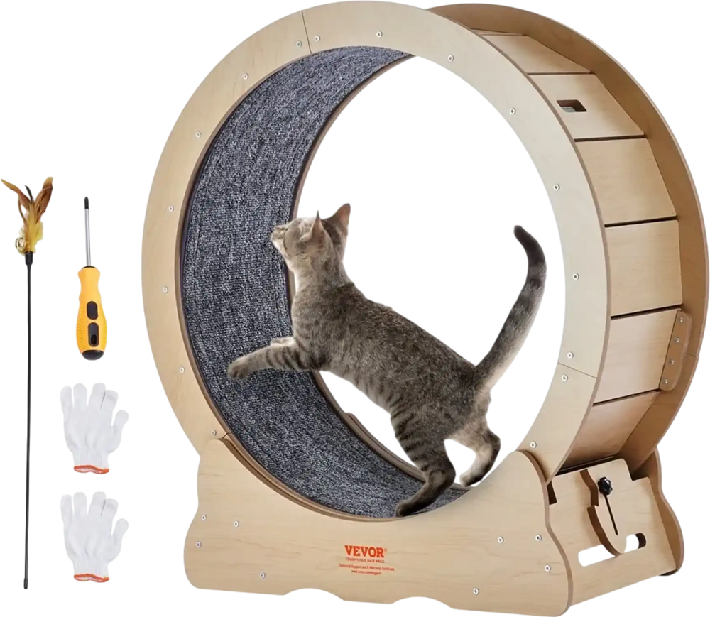 VEVOR Cat Exercise Wheel, Large Cat Treadmill Wheel for Indoor Cats, 29.5 inch Cat Running Wheel with Detachable Carpet and Cat Teaser for Running/Walking/Training, Suitable for Most Cats