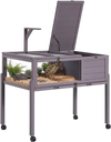 VEVOR Tortoise Habitat 2-Room Wooden Tortoise House with Swivel Casters, for Small Animals Indoor Outdoor, Pull-Out Tray, Lamp Stand, Turtle Enclosure Reptile Cage with Openable Roof, Viewing Window