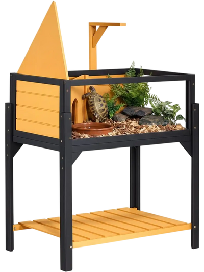 VEVOR Tortoise Habitat 2-Room Wooden Tortoise House Built-in Lamp Stand, for Small Animals Indoor Outdoor, Storage Shelf, Large Turtle Enclosure Reptile Cage with Openable Roof & Viewing Window