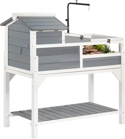 Vevor Tortoise Habitat 4-Room Wooden Tortoise House with Adjustable Lamp Stand New
