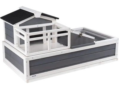 VEVOR 3-Room Tortoise House,Tortoise Habitat with Balcony & 2 Stories, Wooden Tortoise Enclosure Indoor & Outdoor with Ramp, Tray, Openable Roof, Large Reptile Cage, 44