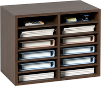 VEVOR Literature Organizers, 12 Compartments Office Mailbox with Adjustable Shelves, Wood Literature Sorter 20.4x12x16.1 inches for Office, Home, Classroom, Mailrooms Organization, EPA Certified Brown