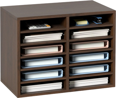 VEVOR Literature Organizers, 12 Compartments Office Mailbox with Adjustable Shelves, Wood Literature Sorter 20.4x12x16.1 inches for Office, Home, Classroom, Mailrooms Organization, EPA Certified Brown