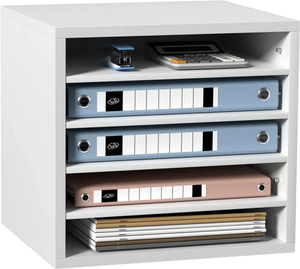 VEVOR Literature Organizers, 5 Compartments Office Mailbox with Adjustable Shelves, Wood Literature Sorter 13.9x12x13 inches for Office, Home, Classroom, Mailrooms Organization, EPA Certified, White