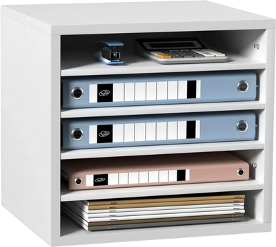 VEVOR Literature Organizers, 5 Compartments Office Mailbox with Adjustable Shelves, Wood Literature Sorter 13.9x12x13 inches for Office, Home, Classroom, Mailrooms Organization, EPA Certified, White