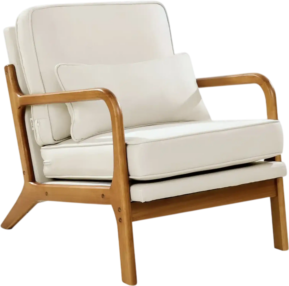 VEVOR Accent Chair, Mid Century Modern Armchair with Solid Wood Frame and Non-Slip Legs, Upholstered Leisure Chair with Linen Fabric and 5.7 in Thickened Cushion, for Living Room, Bedroom, Office