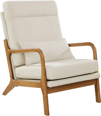VEVOR Accent Chair, High Back Mid Century Modern Armchair with Solid Wood Frame and Non-Slip Legs, Upholstered Leisure Chair with Linen Fabric and 5.3 in Thickened Cushion, for Living Room, Bedroom