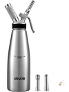 VEVOR Professional 304 Stainless Steel Whipped Cream Dispenser 1000ml, Leak-Free Whipped Cream Maker, Whip Cream Canister with 3 Decorating Nozzles & Cleaning Brush, N₂O Chargers (Not Included)