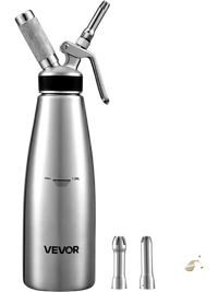 VEVOR Professional 304 Stainless Steel Whipped Cream Dispenser 1000ml, Leak-Free Whipped Cream Maker, Whip Cream Canister with 3 Decorating Nozzles & Cleaning Brush, N₂O Chargers (Not Included)