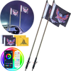 VEVOR 2 PCS 4 FT Whip Light, APP & RF Remote Control Led Whip Light, Waterproof RGB Chasing Lighted Whips with 4 Flags, for UTVs, ATVs, Motorcycles, RZR, Can-am, Trucks, Off-road, Go-karts