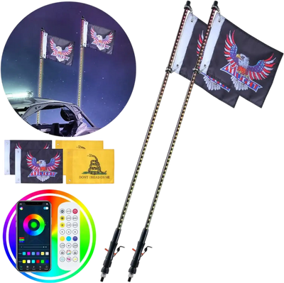Vevor Whip Light 2-Piece 4' RGB LED Antenna Light with Flags and App Remote New