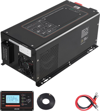 VEVOR Pure Sine Wave Inverter Charger, 3000W, DC 12V to AC 120V Power Inverter with LCD Display, Remote Control, Low Frequency, for RV Camper Home, Compatible with 12V LiFePO4 and Lithium Batteries