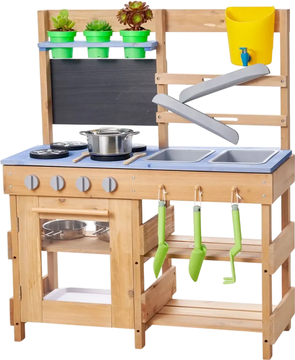 VEVOR Mud Kitchen, Outdoor Mud Kitchen for Kids, Wood Outdoor Play Kitchens with Stoves, Hooks, Sinks, Planting Shovels, Spatulas, Handle, Cookware Pots and Accessories, Play with Water and Sand
