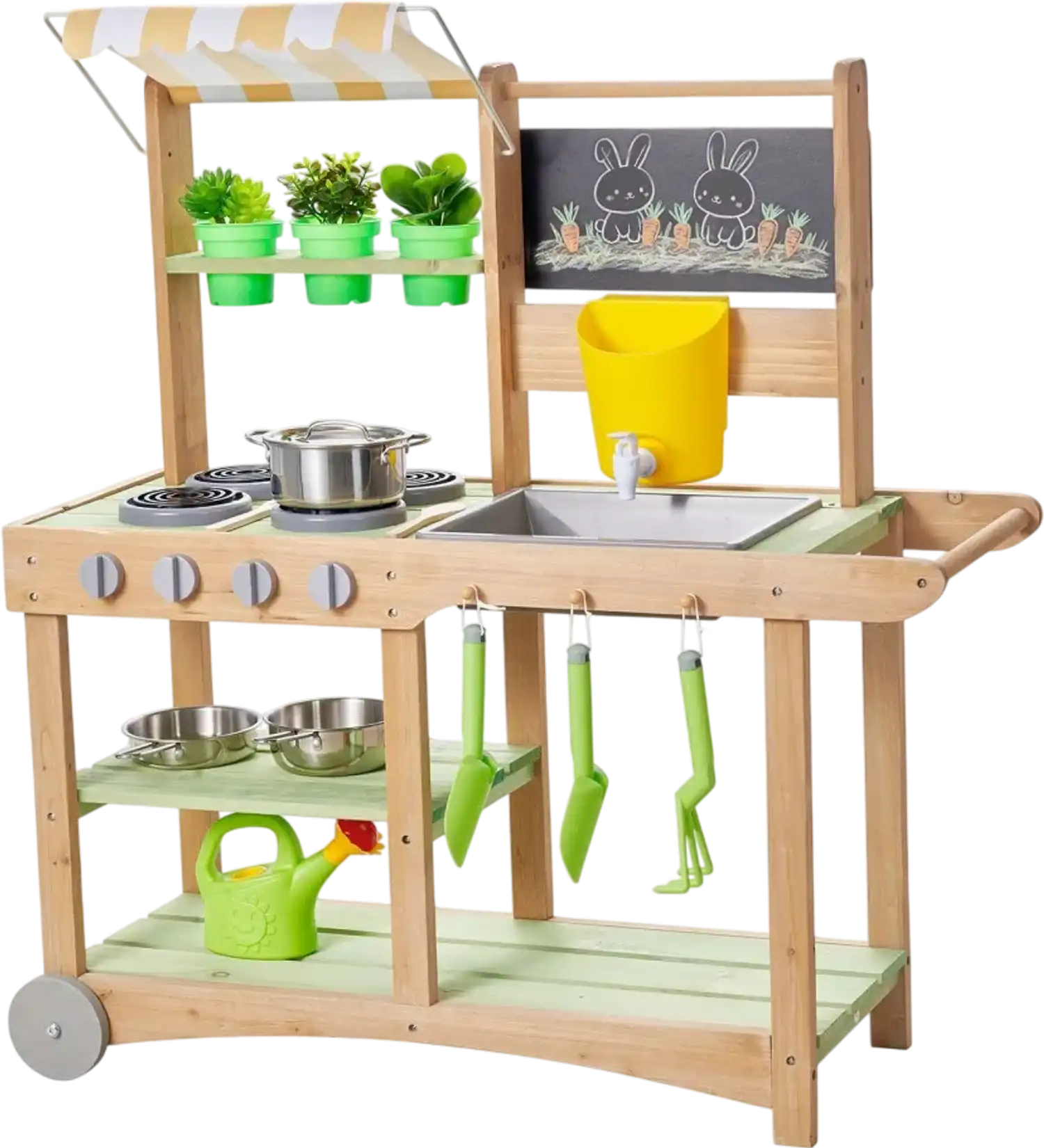 Vevor Mud Kitchen Outdoor Kids Wooden Play Kitchen with Sink, Canopy & Accessories New