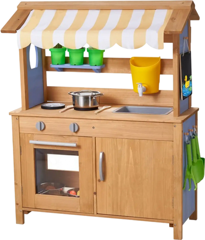 VEVOR Mud Kitchen, Outdoor Mud Kitchen for Kids, Wood Outdoor Play Kitchens with Spoons, Sink, Tank, Sunshade Canopy, Shovels, Cookware Pots and Accessories, Wooden Play Kitchens for Home, Lawn