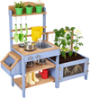 VEVOR Mud Kitchen, Outdoor Mud Kitchen for Kids, Wood Outdoor Play Kitchens with Planting Box, Critter Catcher Container, Tank, Sink, Cookware Pots and Accessories, Wooden Play Kitchens for Lawn, Yard