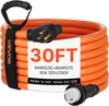 VEVOR 50 Amp Generator Cord, 30 Feet, 125/250V RV Power Cord NEMA 14-50P to SS2-50R with Twist Lock, Grip Handle, Heavy Duty 6AWG/3 + 8AWG/1 Generator Cable, for RV Camper Generator to House, Orange