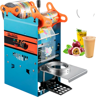 VEVOR Manual Tea Cup Sealer Machine, 300-500 Cup/h Manual Boba Tea Sealer Machine, Blue Boba Tea Sealing Machine, 90/95mm Cup Diameter Cup Sealing Machine with Heating Technology for Bubble Milk Tea