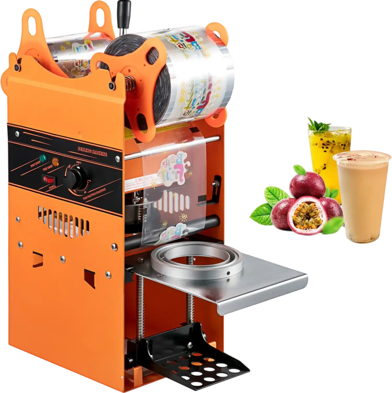 Vevor Cup Sealing Machine Manual Tea Cup Sealer 300-500 Cups/Hour Orange New
