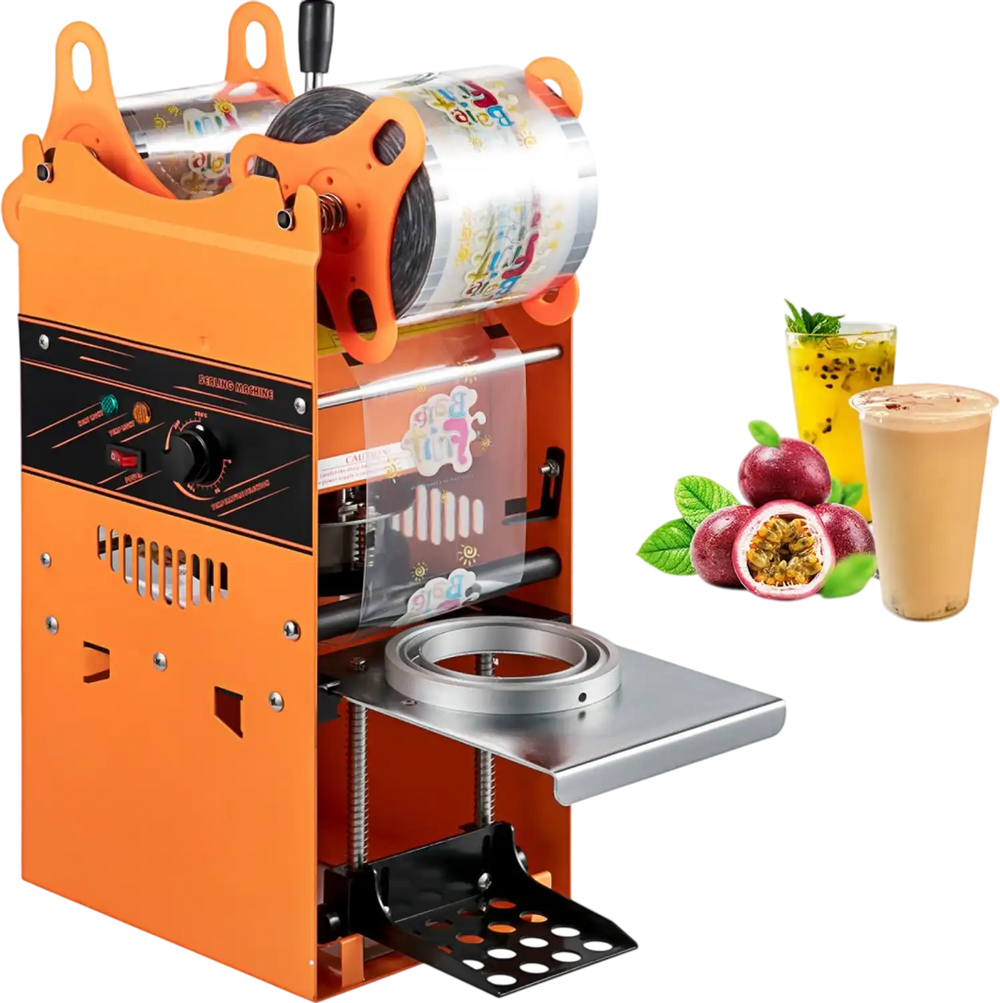 VEVOR Manual Tea Cup Sealer Machine, 300-500 Cup/h Manual Boba Tea Sealer Machine, Orange, 90/95mm Cup Diameter Cup Sealing Machine with Heating Technology for Bubble Milk Tea