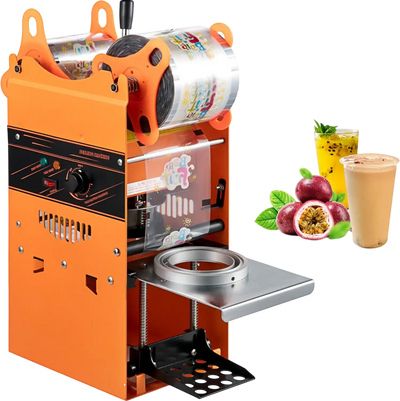 VEVOR Manual Tea Cup Sealer Machine, 300-500 Cup/h Manual Boba Tea Sealer Machine, Orange, 90/95mm Cup Diameter Cup Sealing Machine with Heating Technology for Bubble Milk Tea