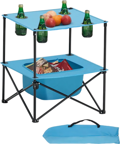 Vevor Camping Table Lightweight Folding Portable Picnic Table with 4 Cup Holders Blue New
