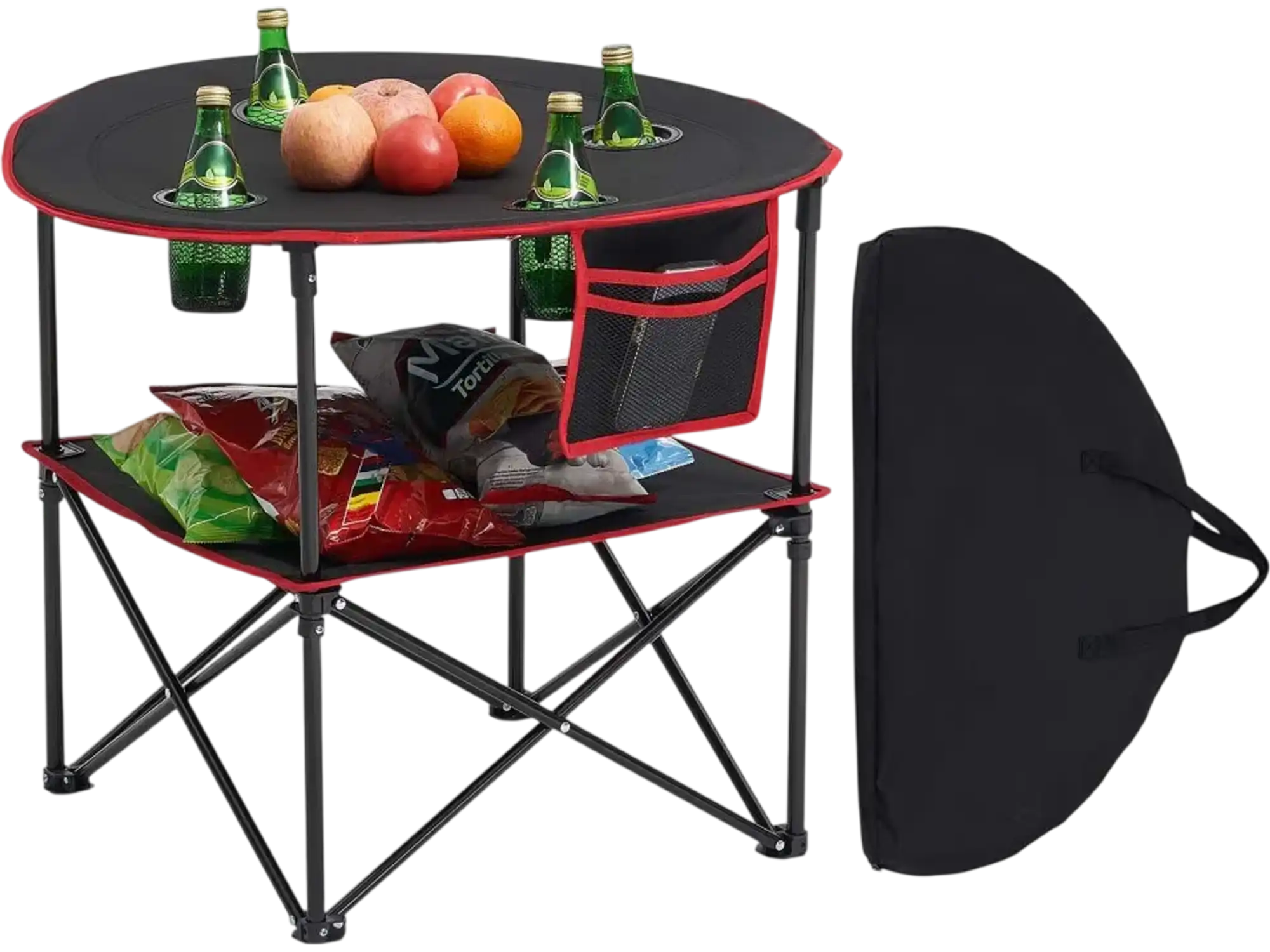 Vevor Camping Table Folding Portable Outdoor Picnic Table with 4 Cup Holders Black New