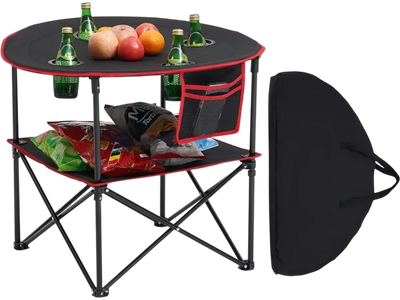 Vevor Camping Table Folding Portable Outdoor Picnic Table with 4 Cup Holders Black New