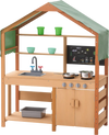 VEVOR Mud Kitchen for Kids, Wooden Toy Play Kitchen Set with Accessories, Outdoor Toddler Grocery Store Playset, Pretend Play Kitchen with Stoves, Planter Boxes, Sink, Faucet, Blackboard, Cookware Pot