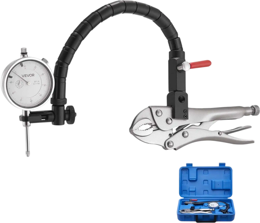 VEVOR Dial Test Indicator with 360-Degree Flexible Arm and 360-Degree Locking Pliers, 0.001 inch Accuracy, 0-1 inch Range, Professional for Machine Set-Up, Narrow Area Measurement, Storage Case