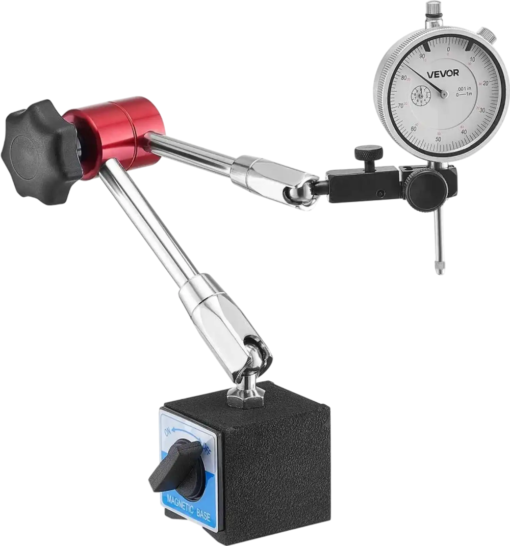VEVOR Dial Test Indicator with Magnetic Flexible Base Stand, 0.001 inch Accuracy, 0-1 inch Range, Fine Adjustable Long Arm, Professional for Machine Set-Up, Narrow Area Measurement, Easy to Read